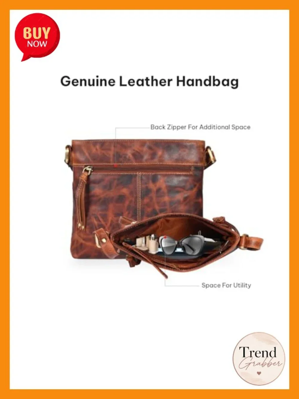 Genuine Leather Crossbody Purse With Adjustable Strap